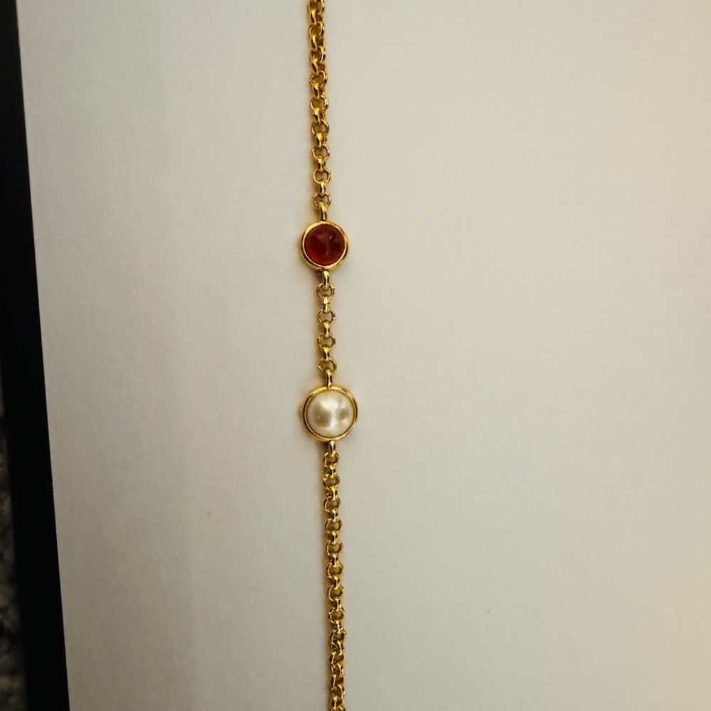 J crew Elegant Gold, Red stone and Pearl Women's Bracelet